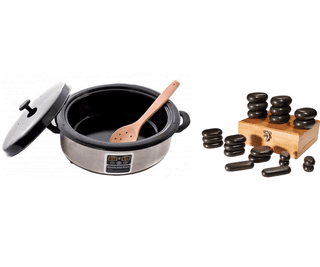 Нагреватель камней для стоун терапии Mizomed HSH6 + Набор массажных камней для стоун терапии из базальта Spastone H22TC в коробке из бамбука (22 шт.)