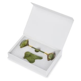 Массажный набор гуаша: роллер (ролик) и скребок для лица нефритовые Mizomed Dual Serenity (R21TC)