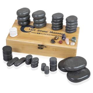 Набор массажных камней для стоун терапии из базальта Mizomed H60TC в коробке из бамбука 60 шт.