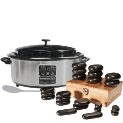 Нагреватель камней для стоун терапии Mizomed HSH6 + Набор массажных камней для стоун терапии из базальта Spastone H22TC в коробке из бамбука (22 шт.)