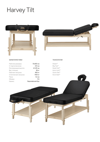 Массажный стол стационарный Master Harvey Tilt, черный