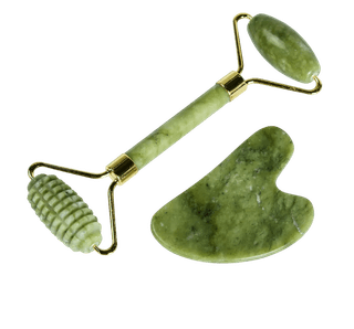 Массажный набор гуаша: роллер (ролик) и скребок для лица нефритовые Mizomed Dual Serenity R (M21TC)