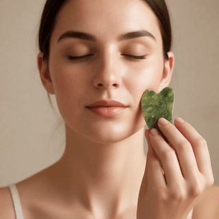 Массажный набор гуаша: 2 роллера (ролика) и скребок для лица из кварца Mizomed Trinity Harmony 3 в 1 зеленый (M31G)