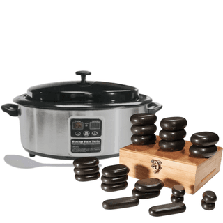 Нагреватель камней для стоун терапии Mizomed HSH6 + Набор массажных камней для стоун терапии из базальта Spastone H22TC в коробке из бамбука (22 шт.)