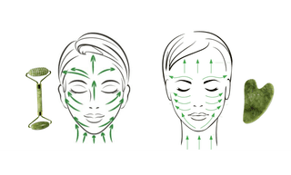 Массажный набор гуаша: роллер (ролик) и скребок для лица нефритовые Mizomed Dual Serenity R (M21TC)