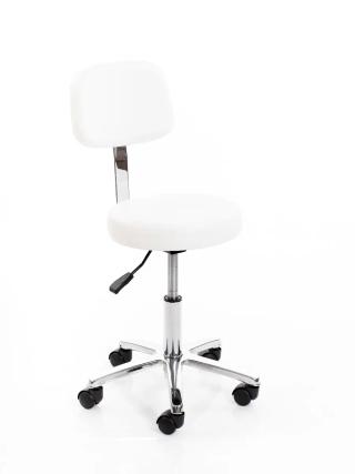 Стул мастера ПРИЗМА высокий, на колесиках, со спинкой, белый