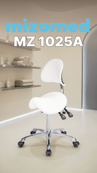 Стул-седло для мастера Mizomed MZ 1025A на колесиках, со спинкой, белый