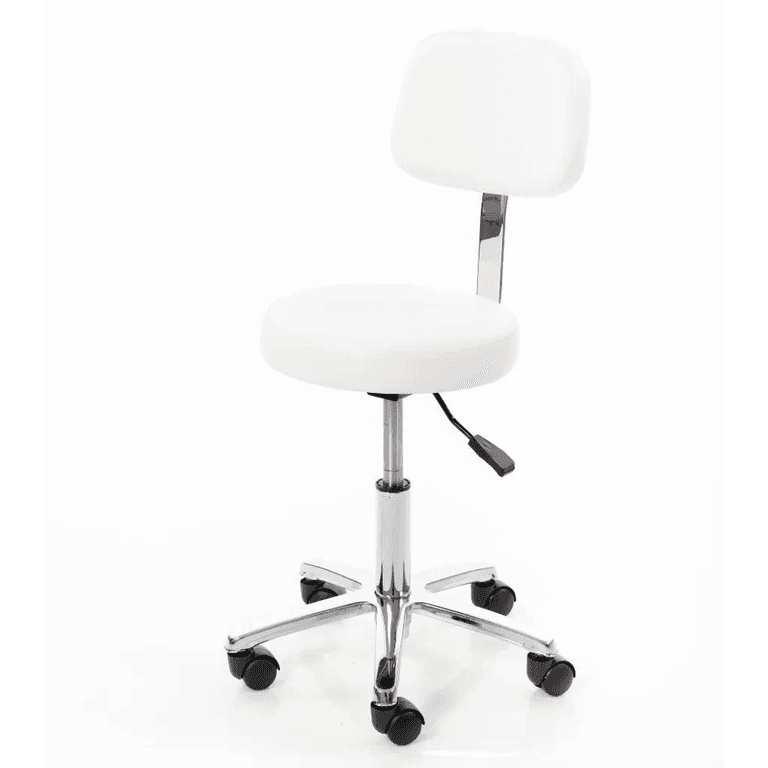 Стул мастера ПРИЗМА высокий, на колесиках, со спинкой, белый